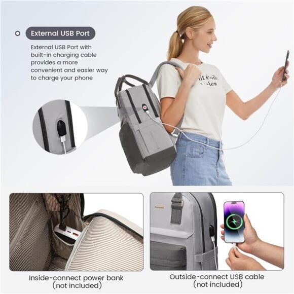 Laptop Backpack for Women 15.6 Inch, Grey main image 4